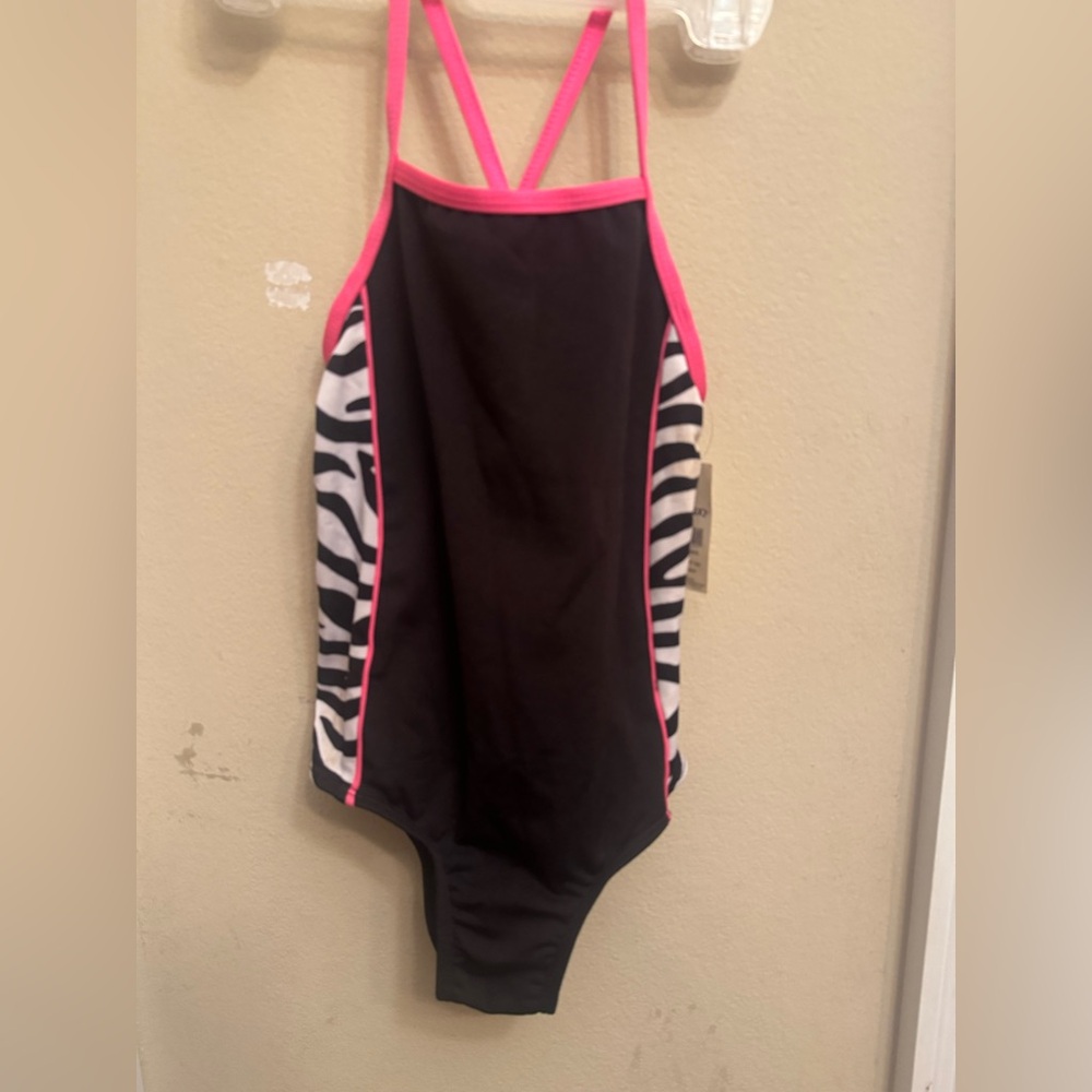 Black and Pink Zebra Print Swimsuit NWT Sz 6/6x . New w/tags .